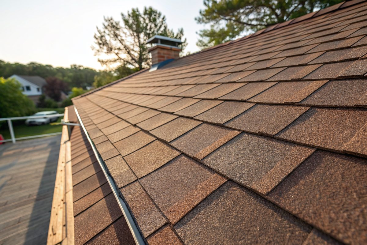 Close view of new hickory brown architectural shingles